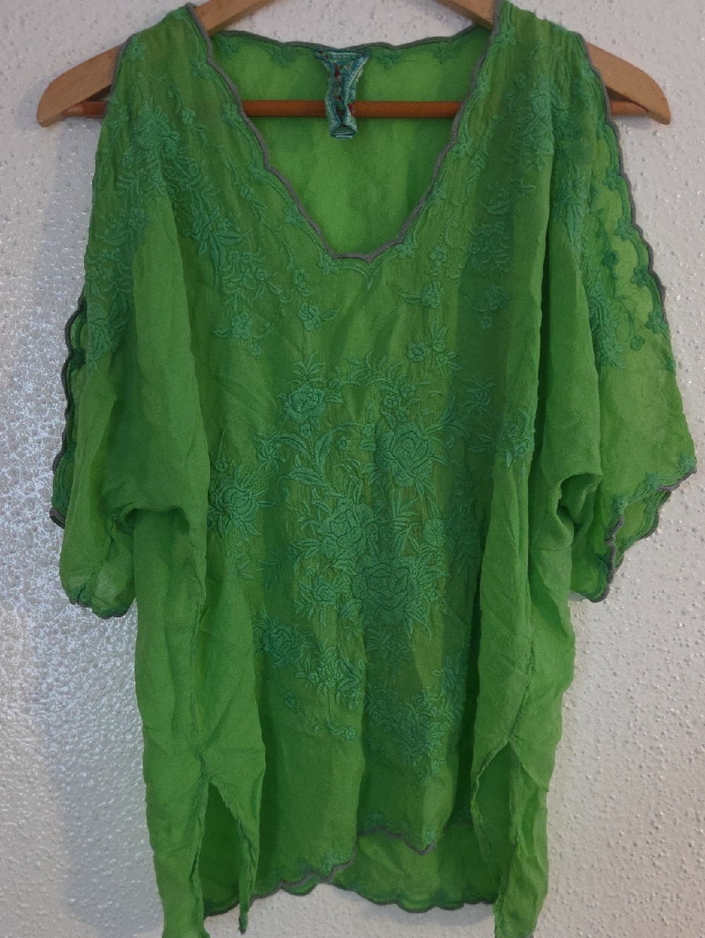 Johnny Was Lime Green Embroidered Logo Top